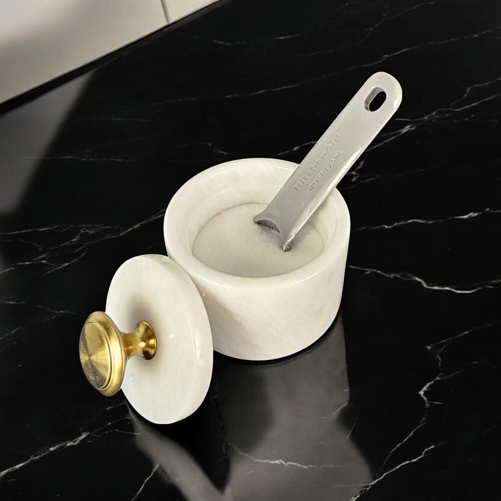 White Marble Salt Cellar with lid, Multipurpose Pinch Bowl, Kitchen Pinch Pot